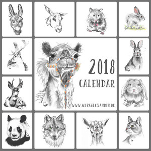 Die Tier-Kohlezeichnungen von Mira Alexander gibt es auch als Wandkalender 2018 bei @redbubble.