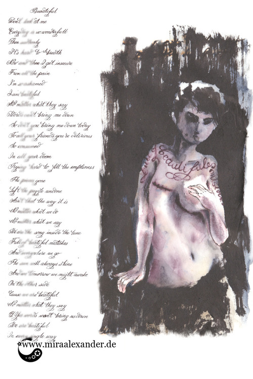 Skizzen zum Freitagssong „Beautiful“ von Chrstina Aguilera. Vertikale Kalligrafiestudie.