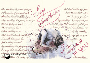 Freitags-Song-Kalligrafie mit einer Illustration von Mira Alexander zu dem Lied Say Something von A Great Big World.