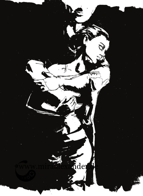 Entwurf eines Hintergrunds zur Kallillustration, schwarz-weiß mit verschwundenen Rändern, digital nachbearbeitet