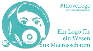 Eines meiner Steckenpferde ist das Entwerfen von Logos. Ein Logo, aus Meeresschaum geboren von Mira Alexander. Copyright am Design und Artikel Mira Alexander. Das Bild zeigt ein Logo mit einer schreibenden Sirene. #ILoveLogo