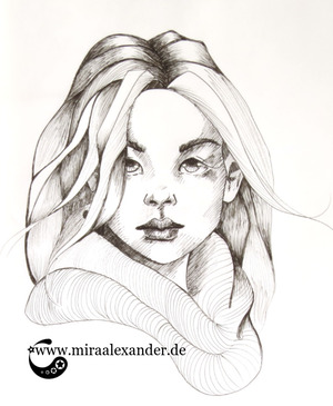 Eine weitere Multiliner-Zeichnung eines Frauenkopfes im Rahen des #SSBD17-Challenges von Mira Alexander.