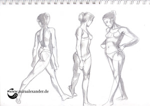 Das sexy Bäuchle, von Mira Alexander. Graphitstudie dreier weiblichen Figuren.