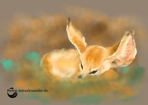 Gute Nacht, schöne Träume! Digiale Zeichnung eines Wüstenfuchses von Mira Alexander.